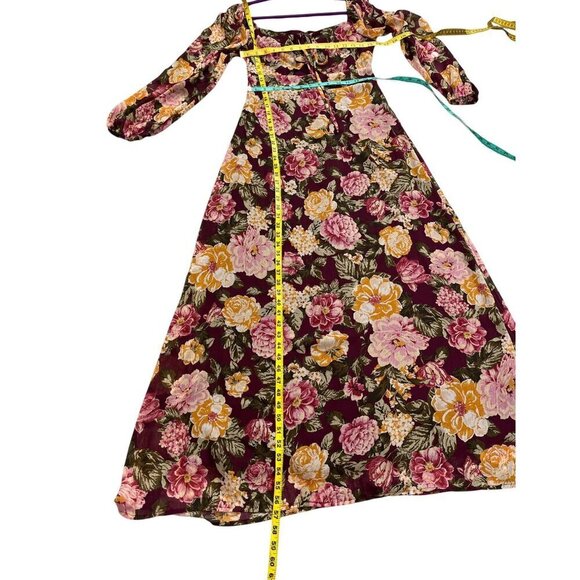 En Crème Floral Maxi Dress Boho Cutout Halter Long Sleeve Burgundy Yellow NWT M - Picture 12 of 12